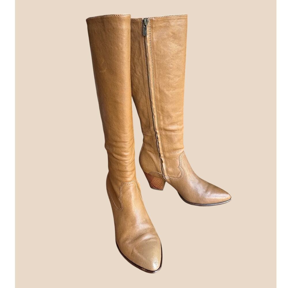 Frye Reed Inside Zip Tall Western Inspired Retro Knee Boots "Patchwork" Heels 7 - Picture 15 of 16